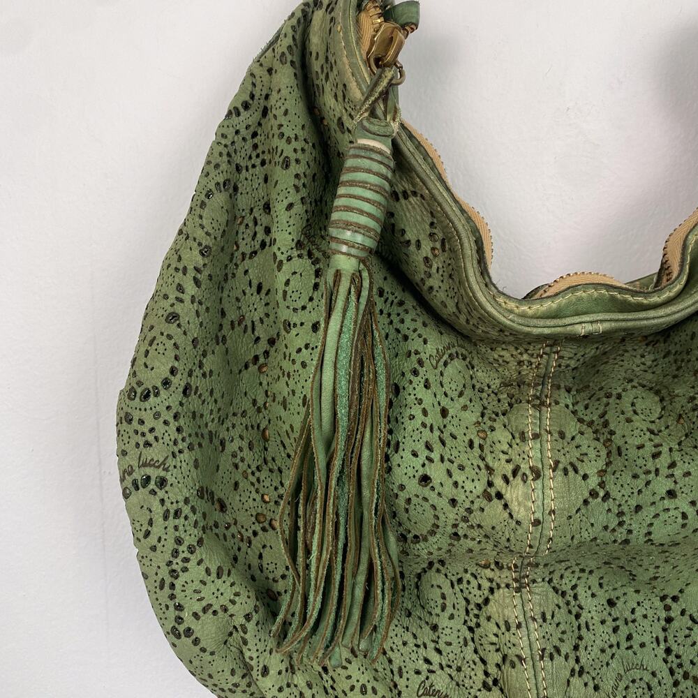 Caterina Lucchi Lazor Cut Leather Shoulder Bag Green - Picture 2 of 9